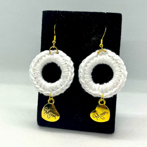 Hand Crafted Jewelry - Mothers day Crochet Earrings heart gold tone hypoallergenic 925 READY TO SHIP